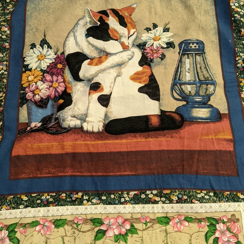 Vintage Cat Panels Quilt top, pieced, ready for quilting, lap size 43